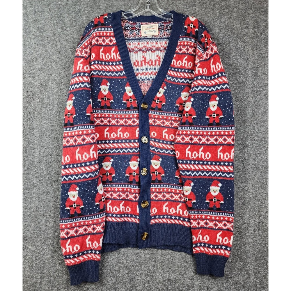 Daisys Boutique‎ Christmas Cardigan Mens XXL Navy Santa Ho Ho Ho Ugly Sweater
